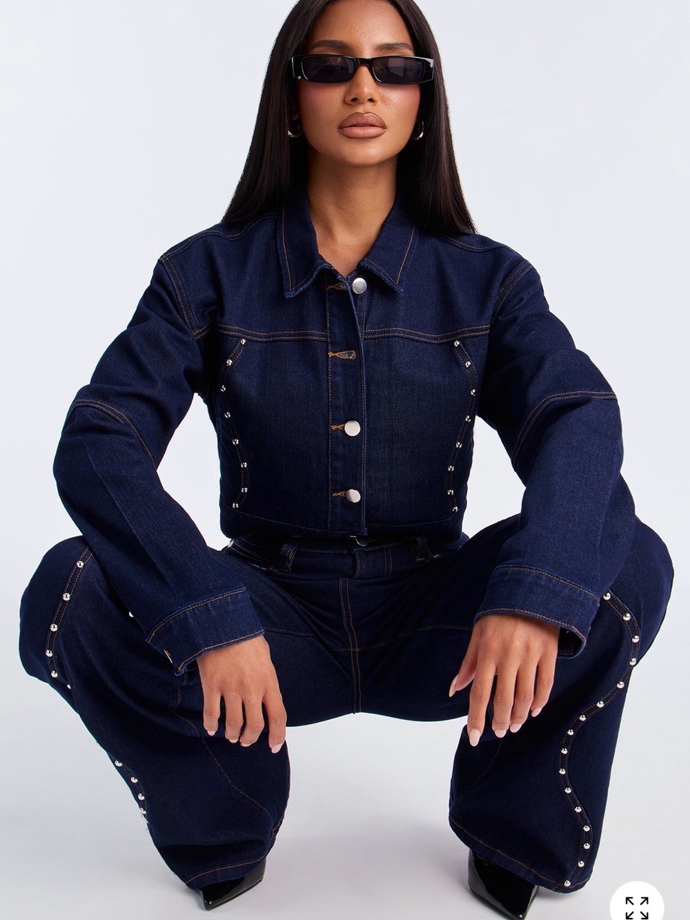 Fashion Nova Dark Indigo Women’s Denim Jeans with Stud Accents